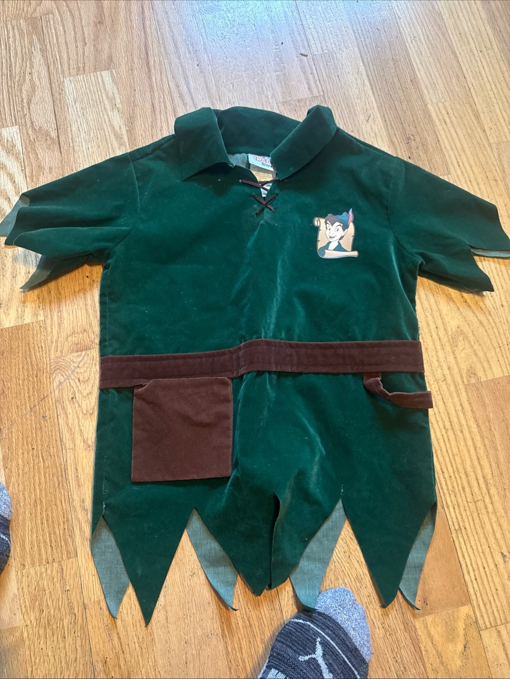 Disney Green Peter Pan Costume with Brown Belt and Feathered Hat - Picture 9 of 13